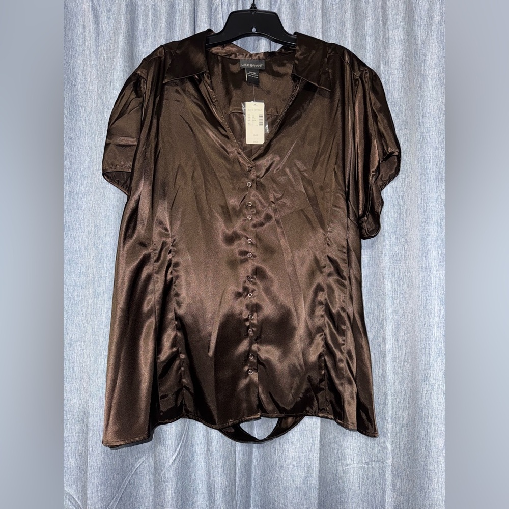 Lane Bryant Brown Satin Women's Top 26/28 NWT